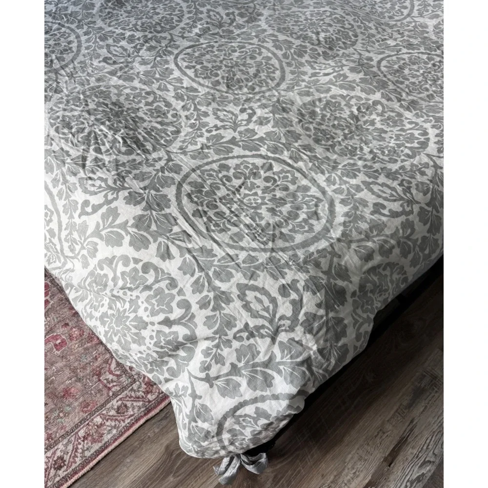 Pottery Barn‎ Ana Medallion Cotton Linen Duvet Cover Grey White Full/Queen